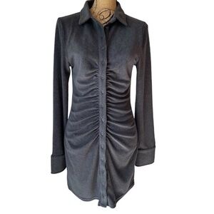 Beige Botany Grey long sleeve ruched terry cloth dress Size L NWOT